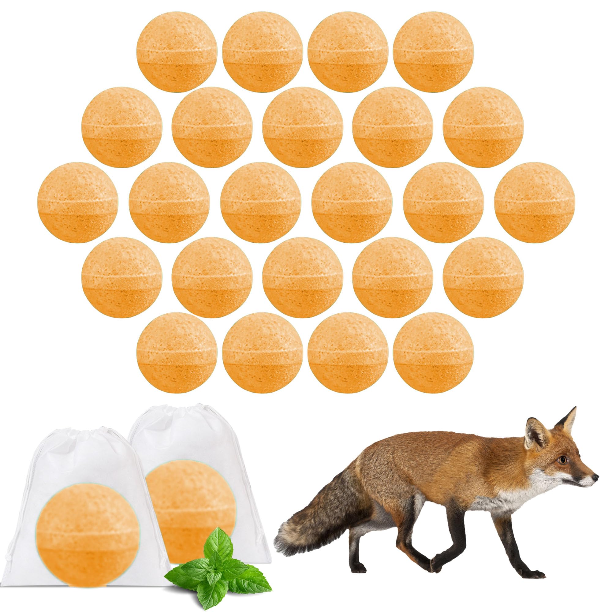 Fox Repellent for Gardens UK 24 Pack, Natural Foxs Deterrent Balls wiht Long Lasting Protection, Peppermint Oil Fox Deterrent Protect Your Entire Garden and Outdoor Areas