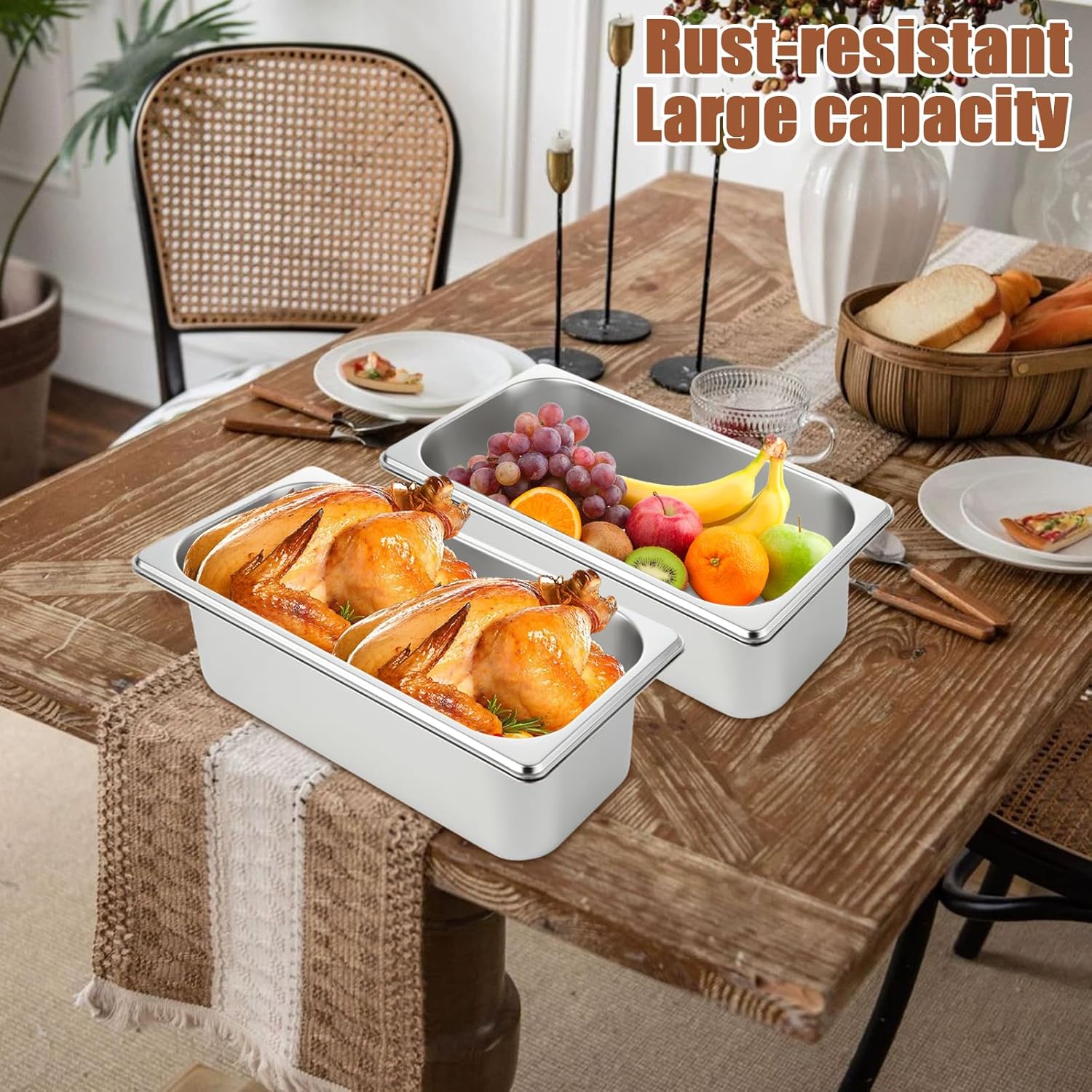 LANIAKEA 6PCS Hotel Pans Stainless Steel Steam Table Pan Restaurant Supplies 1/3 Size x 4 inch Deep Stainless Steam Table Pans, Hotel Pan Trays for Food, Party Catering Supplies