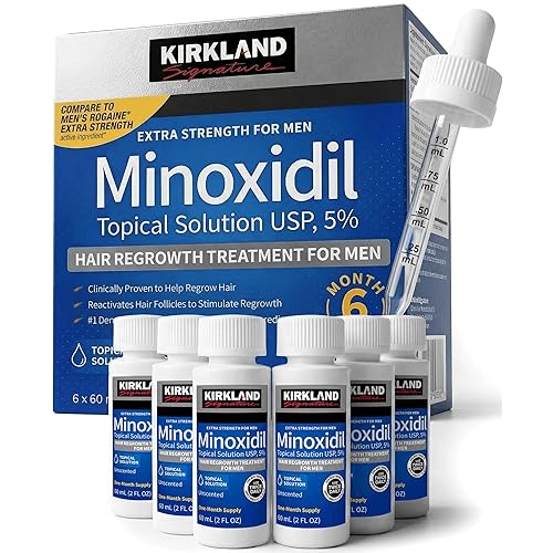 Kirkland Signature Hair Regrowth Treatment Extra Strength for Men 5perct Minoxidil Topical Solution, 2 fl oz, 6-pack