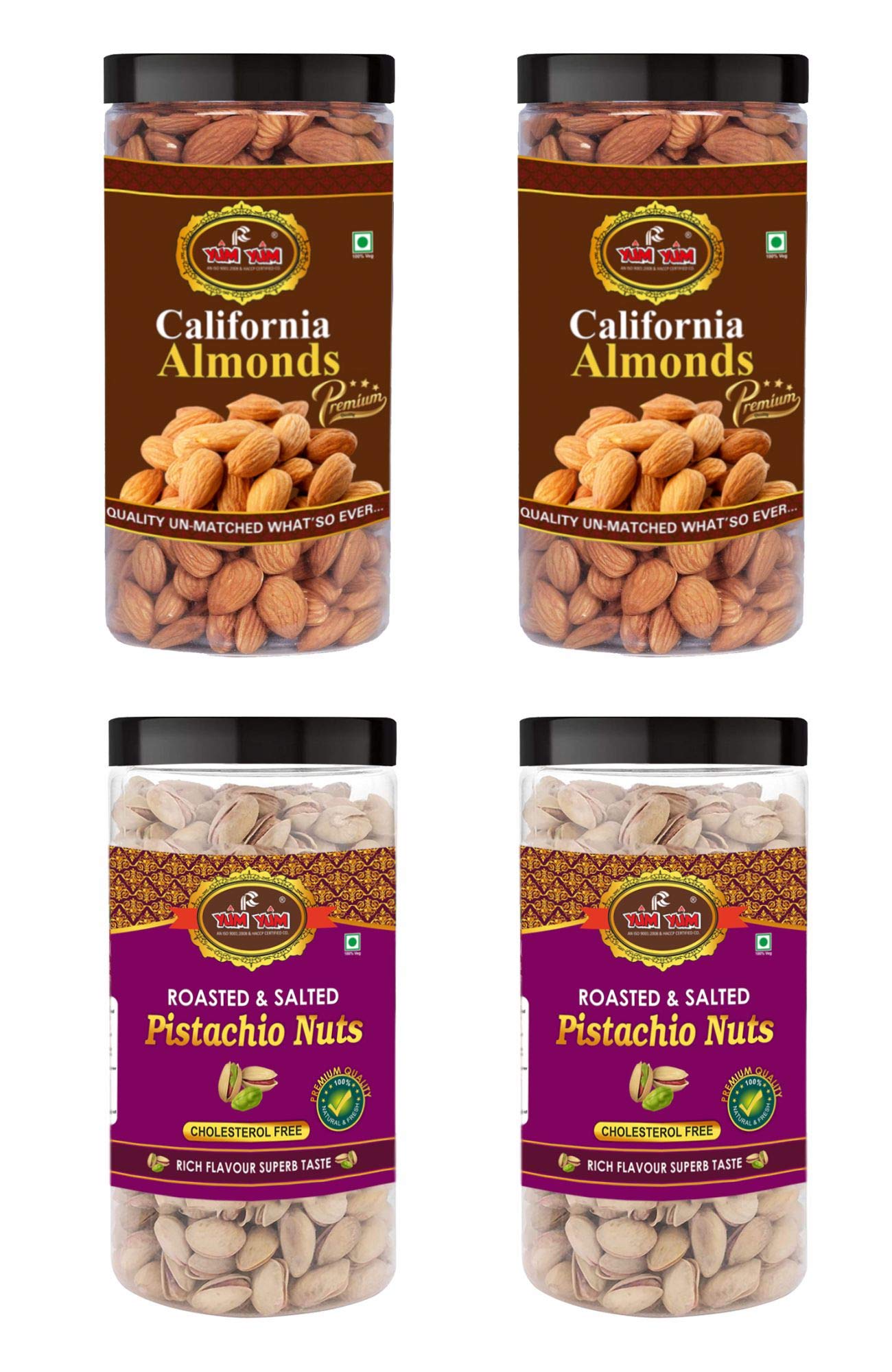 YUM YUM Premium Dry Fruits Combo Pack of 2 | California Almonds 1kg, Roasted Salted Pistachios Nut 1 kg | Total 2 Kg | Healthy Dry Fruits Snacks | Pista, Badam Dry Combo
