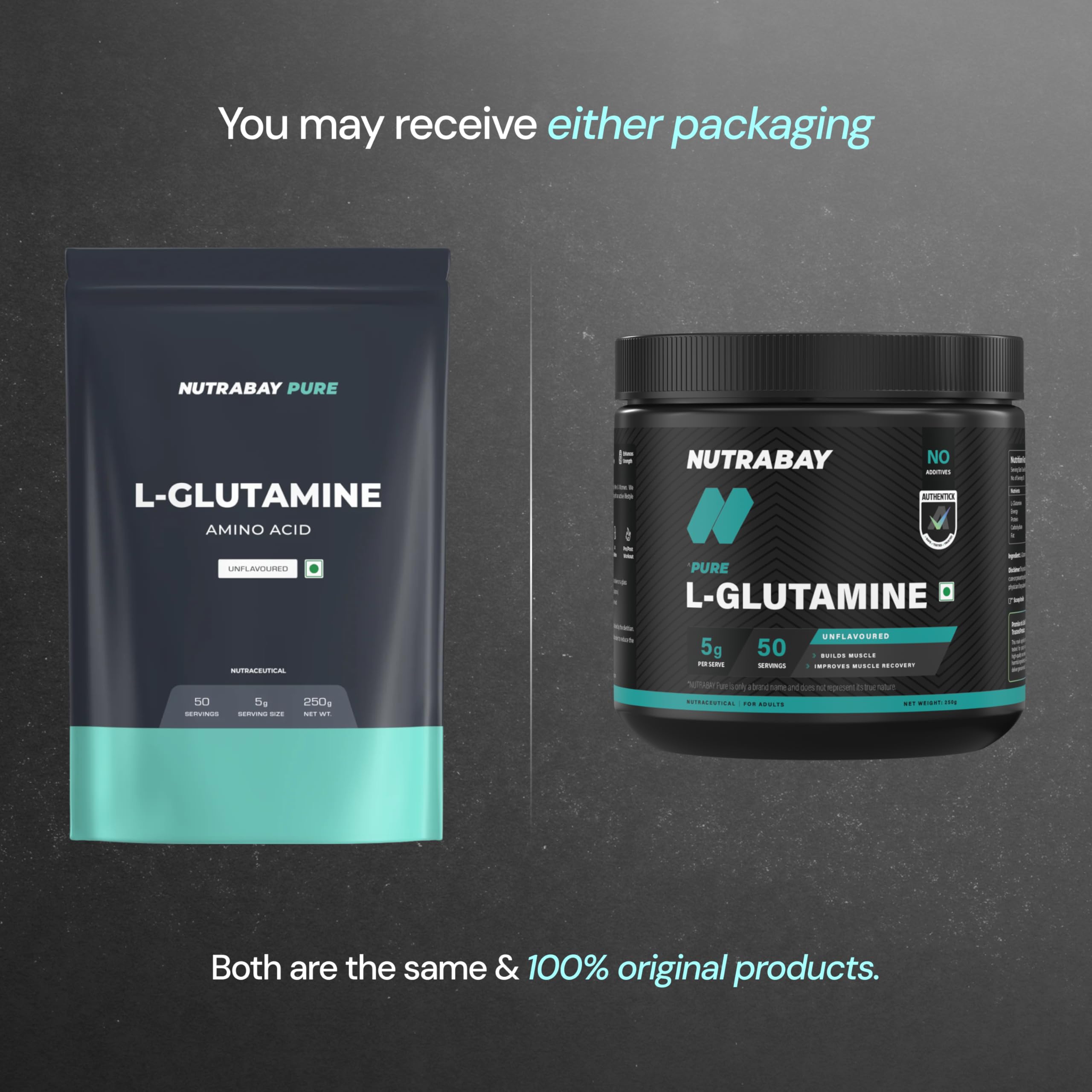 Nutrabay Pure L-Glutamine Powder 5000mg, Amino Acid - Post Workout Supplement for Muscle & Immunity Build Up - 250g, Unflavoured | 100% Authentic Supplement | No Banned Substances | Tested for Purity