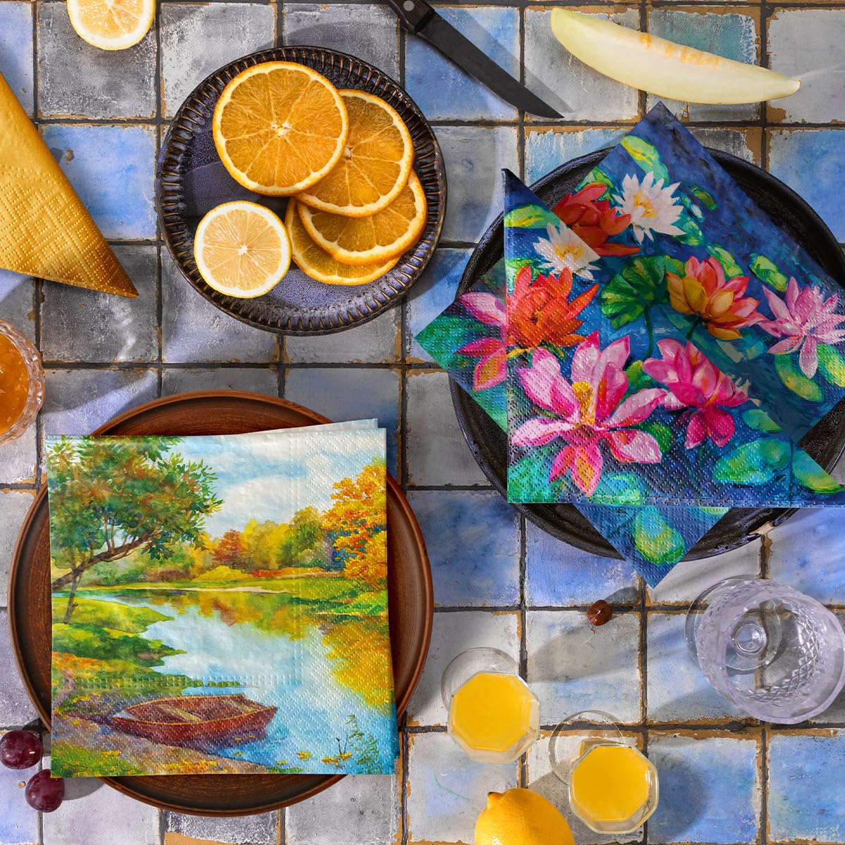 Tovaglioli Di Carta Colorati 33x33cm | 20 Pezzi Motivo Peonia Per Feste E Compleanni - Foto 9