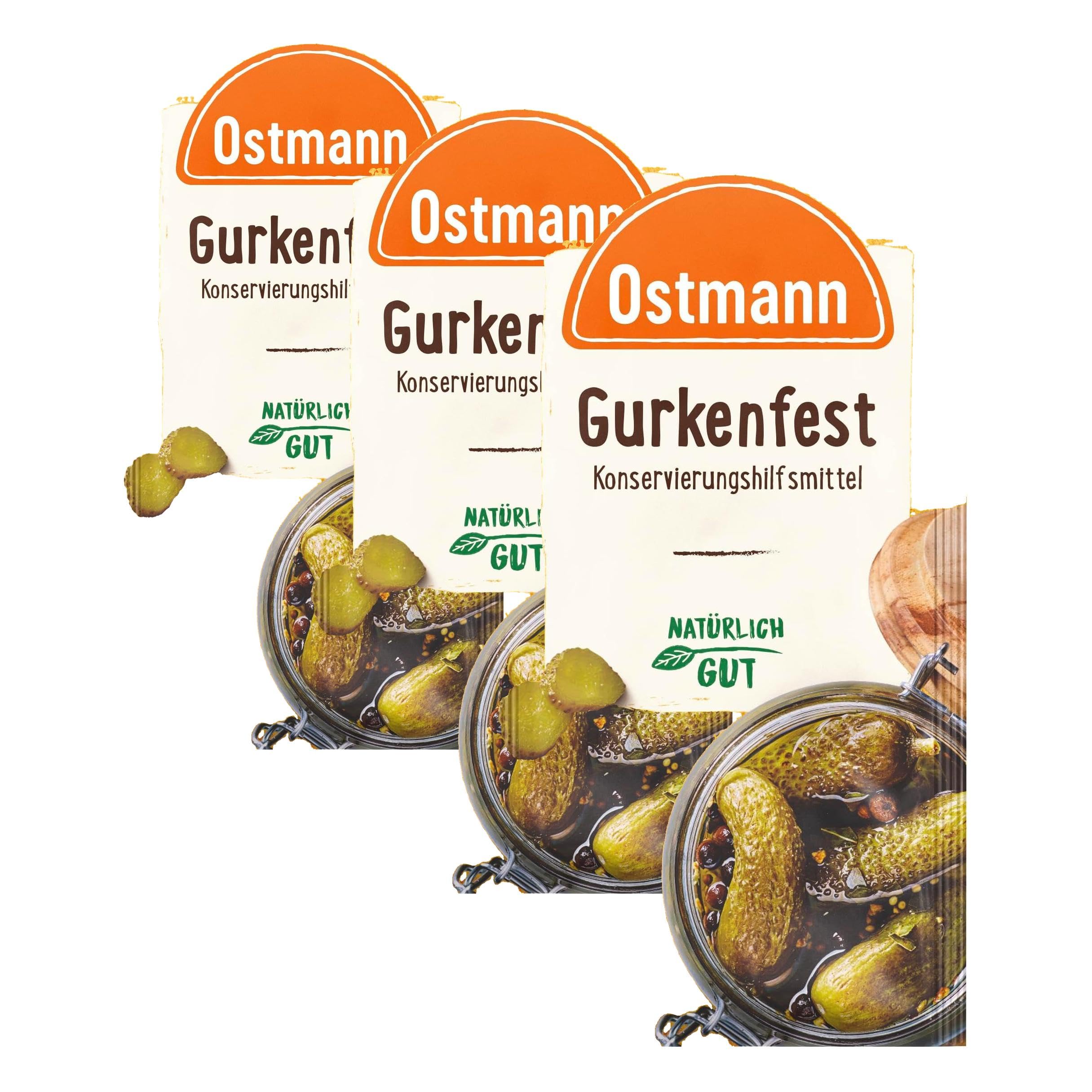 Ostmann Gewürze – Gurkenfest, ideale Konservierungshilfe zum Einmachen von leckeren, haltbaren, sauren Essiggurken im Glas und anderem Gemüse, 15 g (Packung mit 3) Lebensmittel & Getränke