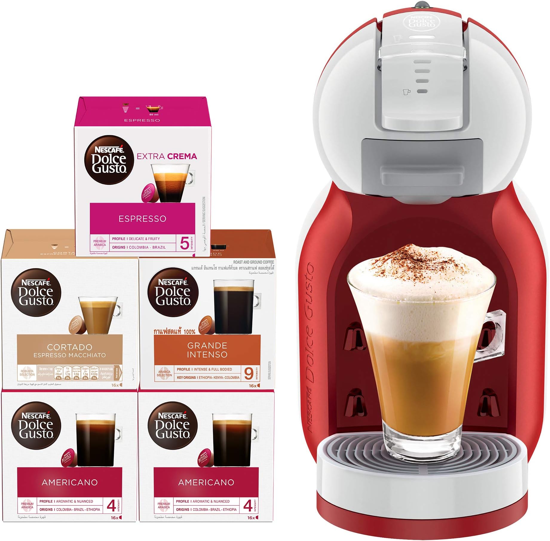 Nescafe Dolce Gusto Mini Me Coffee Machine (with 5 Capsule Boxes), Red