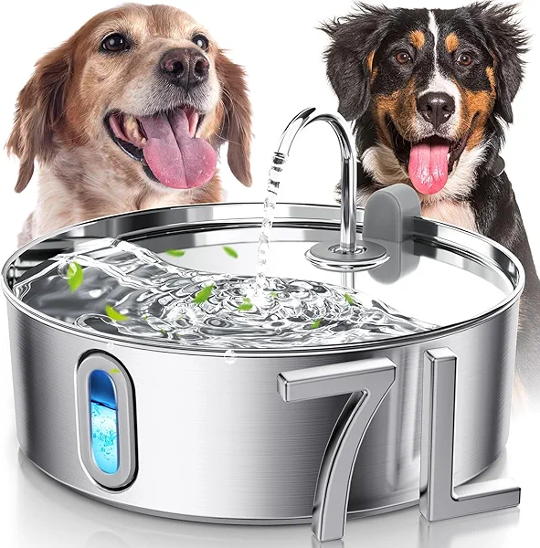 Smartoo Dog Water Fountain for Large Dogs 7L/236oz Stainless Steel Dog Water Bowl Dispenser Automatic Pet Water Fountain with Deeper Drinking Area, Multi-Filtration Pet Fountain with Ultra-Quiet Pump