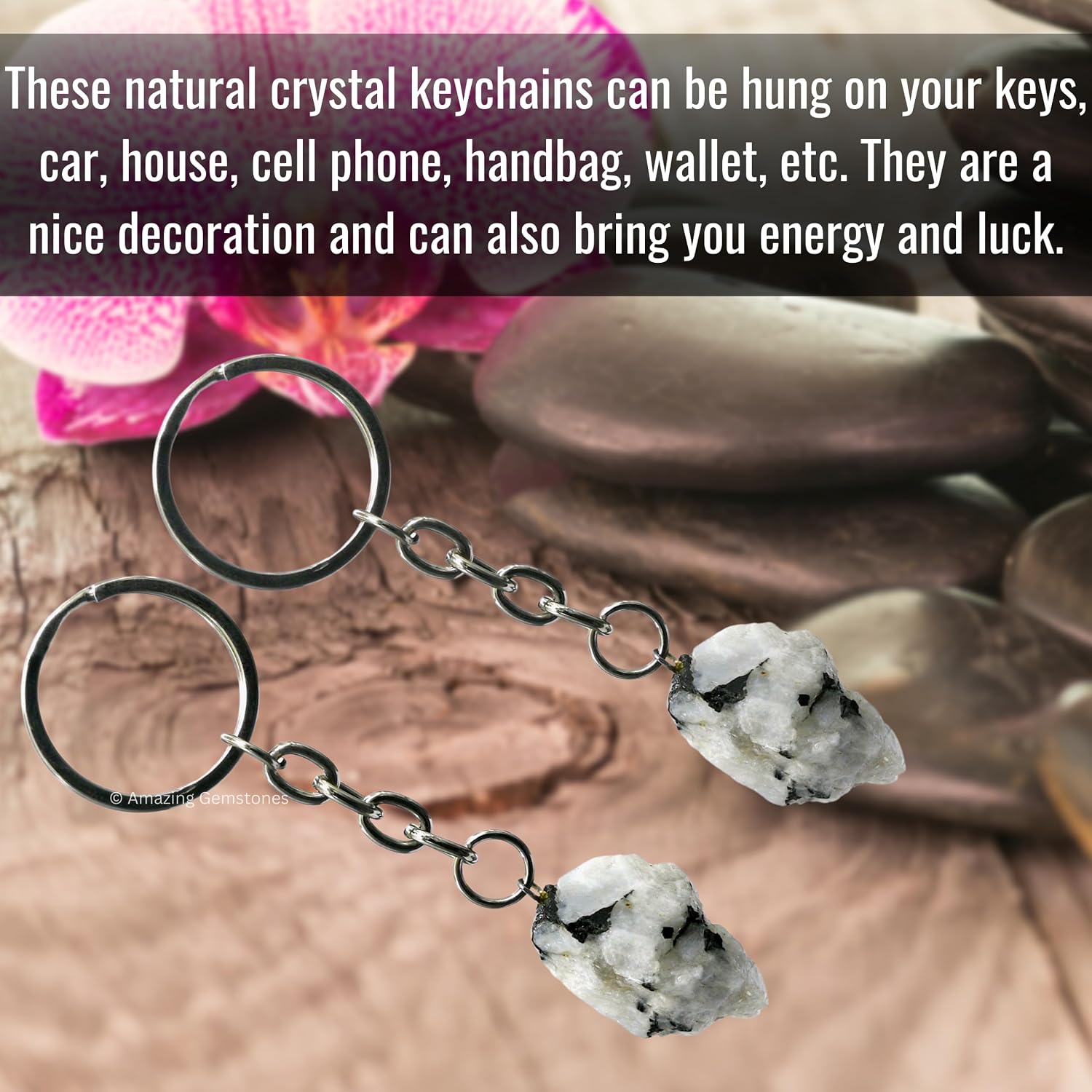 Amazing Gemstone Rainbow Moonstone Crystal Car Key Holder - Crystals and Healing Stones Car Keys Keychain for Gift for Christmas Stockings Stuffers for Women Men Teen Kids (Raw... - Image 7