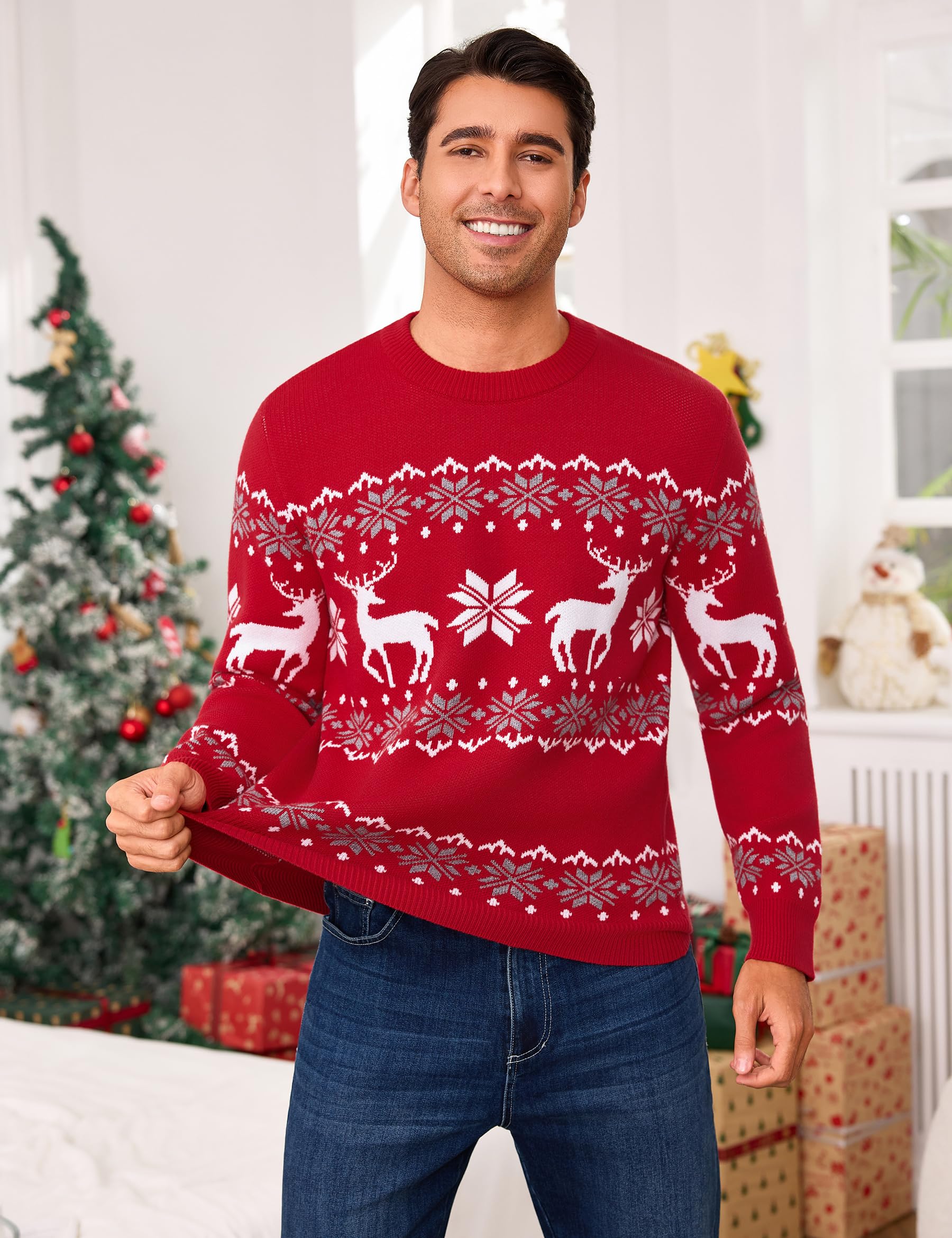 Maglione Natalizio Uomo Maglioni Ugly Sweater Invernale Pullover in Maglieria Felpa Natalizia Manica Lunga S-XXL