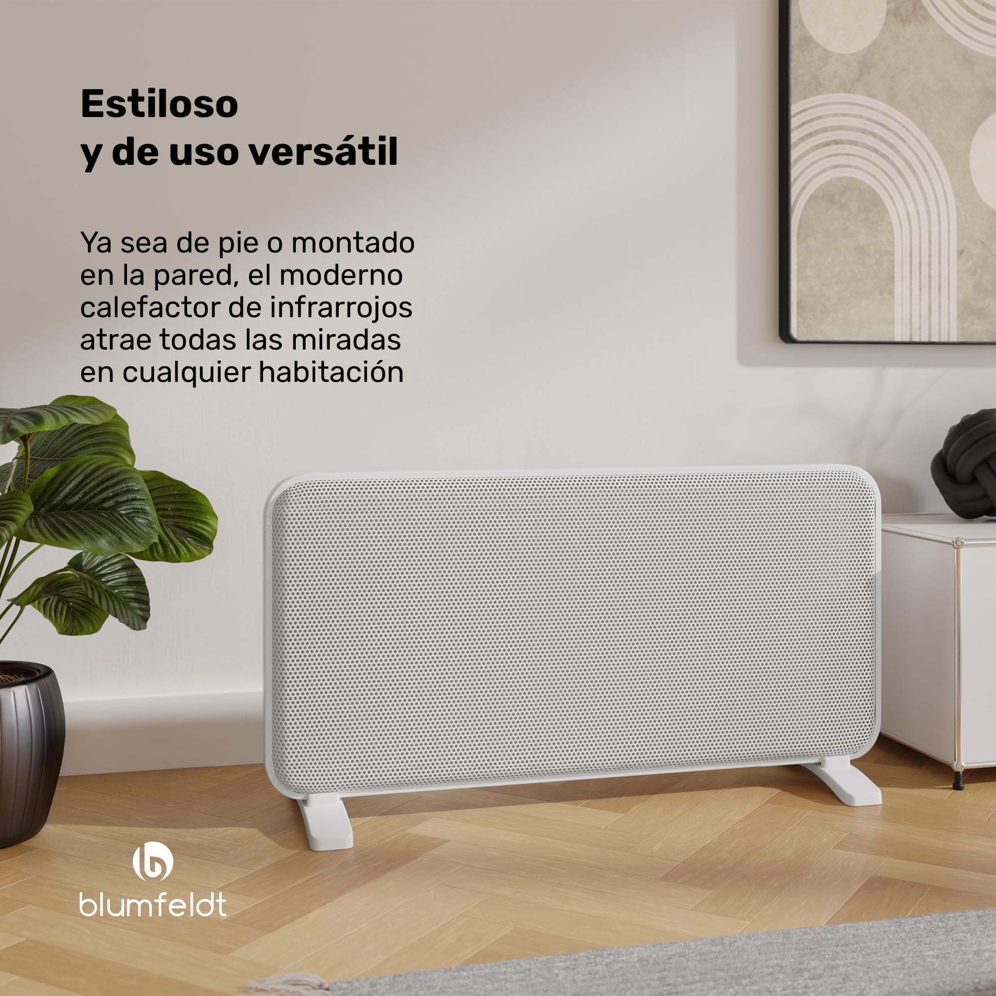 Blumfeldt Calefactor infrarrojos, 2000W - pared/pie, grafeno, control por app y táctil, termostato, IP24, protección sobrecalentamiento/vuelco, para habitaciones hasta 20m², blanco