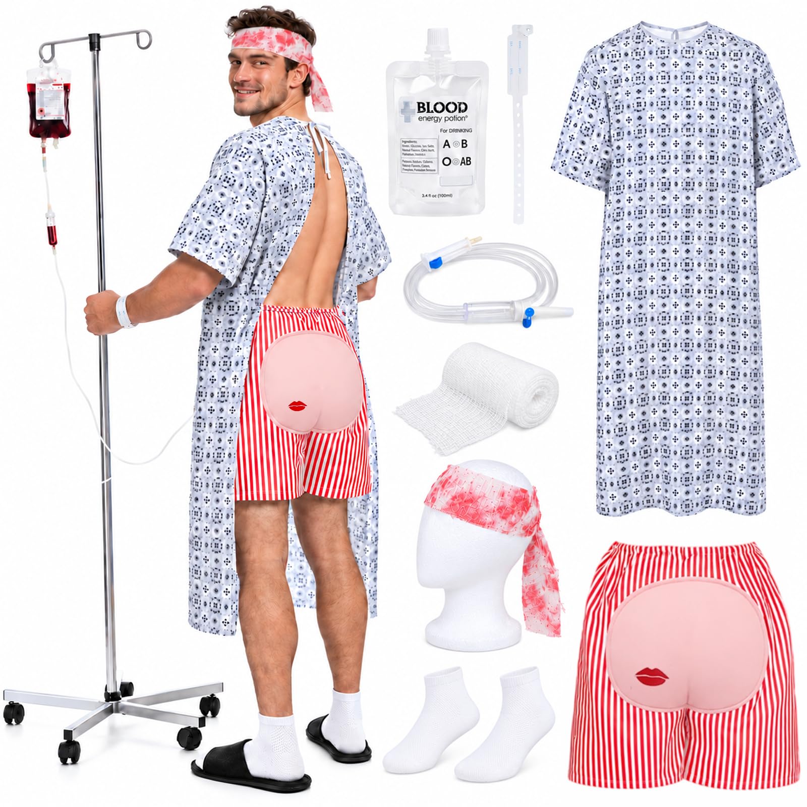8 Pcs Funny Costume for Adults, Halloween Hospital Patient Costume Set