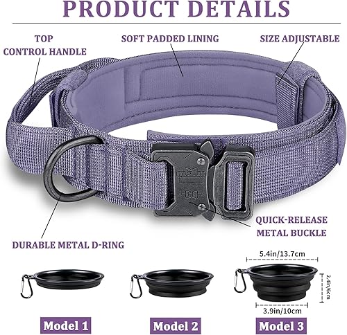 Miniatura 2 de COOYOO Collar para perro, juego de 3 piezas, collar táctico para perro, collar ajustable de nailon para entrenamiento militar con mango de control y