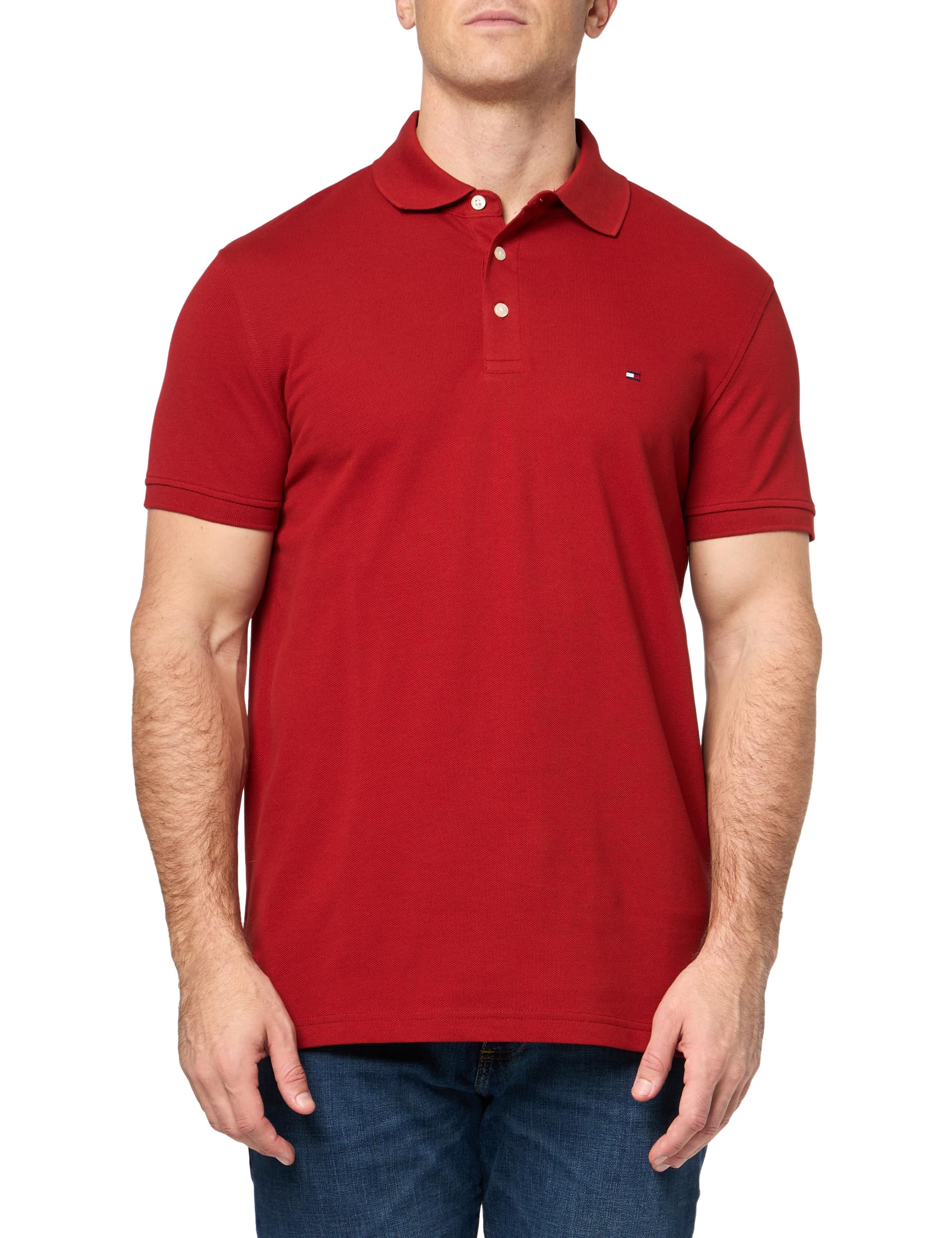 Tommy Hilfiger Men's Short Sleeve Polo Shirts in Slim Fit with Stretch and Organic Pique Cotton