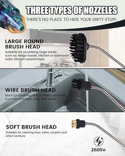 Miniatura 2 de FoundGo Limpiador de vapor de mano sin tanque de 1700 W con 7 cepillos, calentamiento de 20 segundos a 239  limpiador de vapor portátil presurizado,