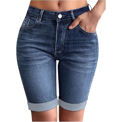 Verdusa Women's High Waisted Roll Up Jean Shorts Casual Fitted Denim Shorts with Pockets