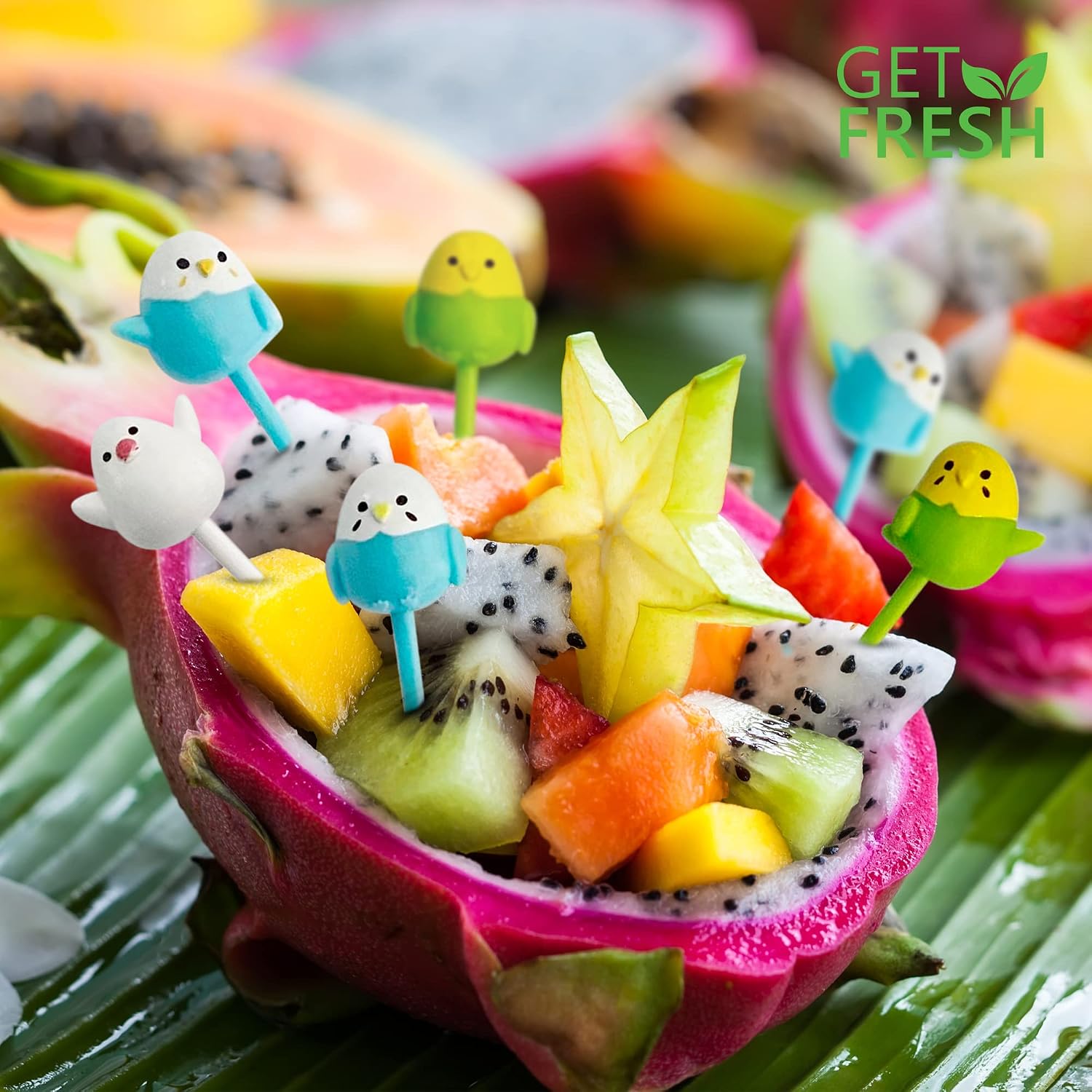 GET FRESH Animal Food Picks for Kids – 18-pcs Cute Bird Fruit Food Picks Set for Kids Toddlers Lunch Box Decoration – Animal Bento Deco Children Toothpicks – Reusable Easter Chicken Kids Toothpicks