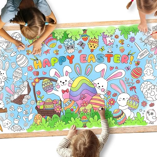 Gatherfun Póster de actividades para fiesta de Pascua, 31.5 x 72 pulgadas, temática de Pascua, versátil pancarta de papel para colorear, cubierta de