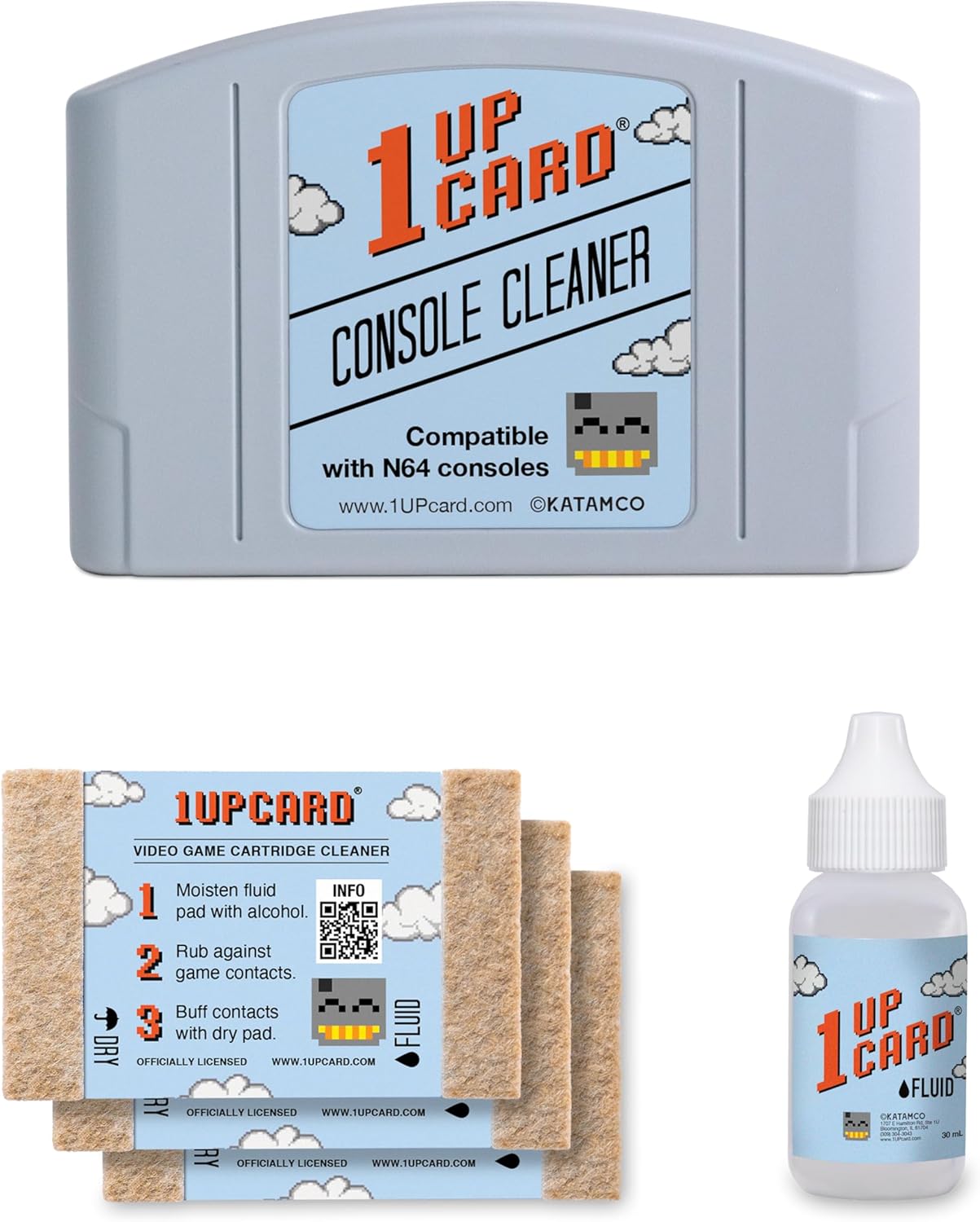 1UPcard Cleaning Kit Compatible With N64 (Nintendo 64) Console And Video Game Cartridges