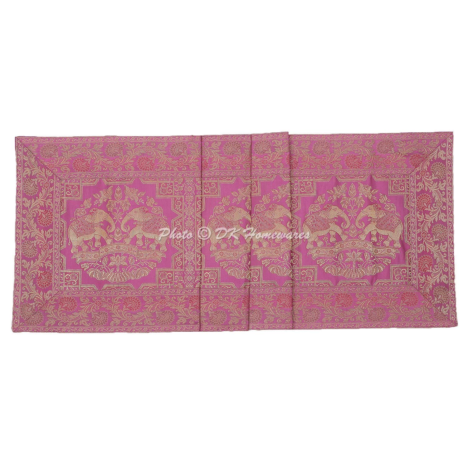 Runner Da Tavolo Broccato Jacquard 150x40 Cm - Elefante Floreale Rosa E Oro - DK Homewares - Decorazione Tradizionale Per Matrimoni E Cene