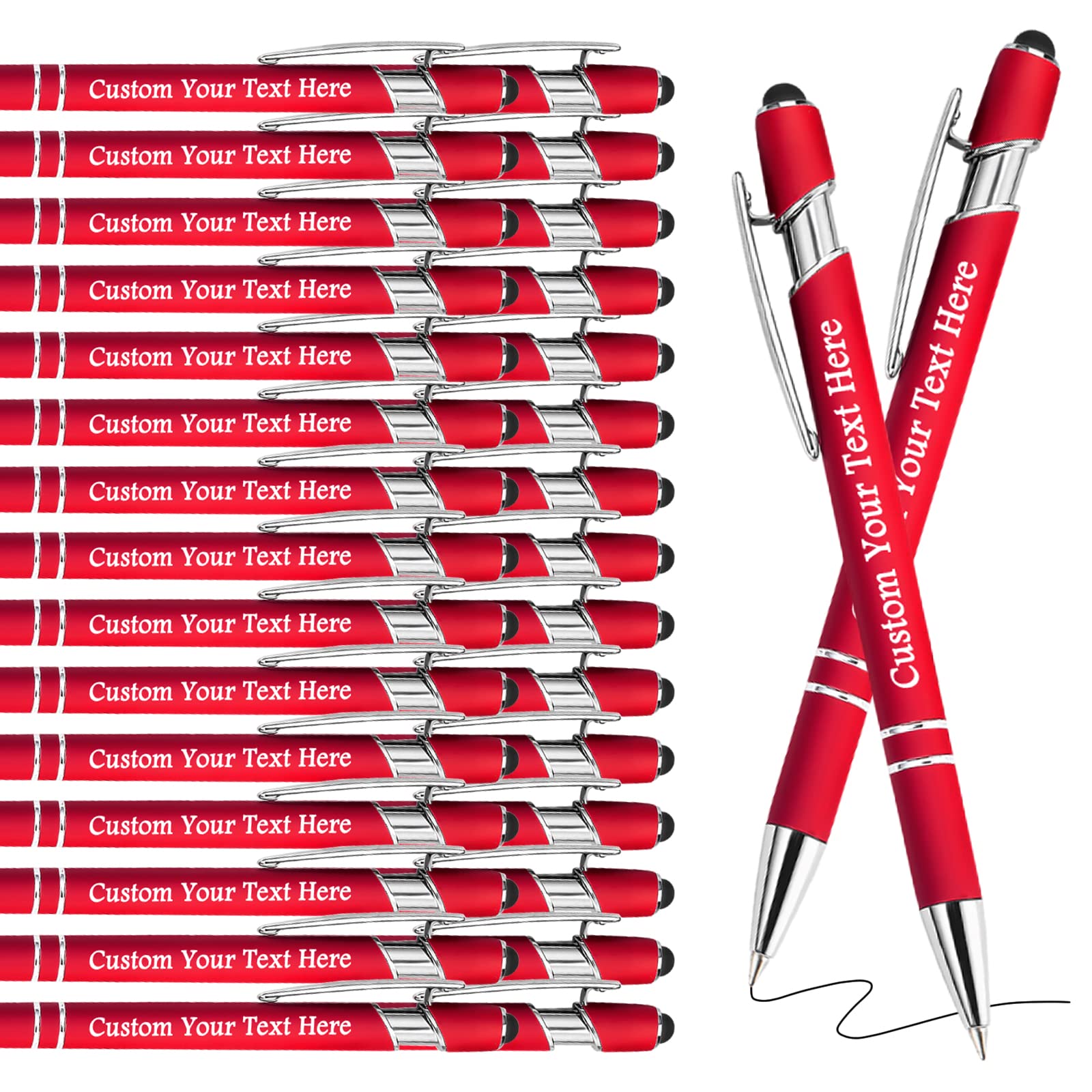 Personalised Pens Bulk Custom Pens with Logo Name 50 Pack Free Engraved Stylus Ballpoint Pens Customised Retractable Pen Message Text Gift for Men Women Black Ink Business Graduation Birthday Red