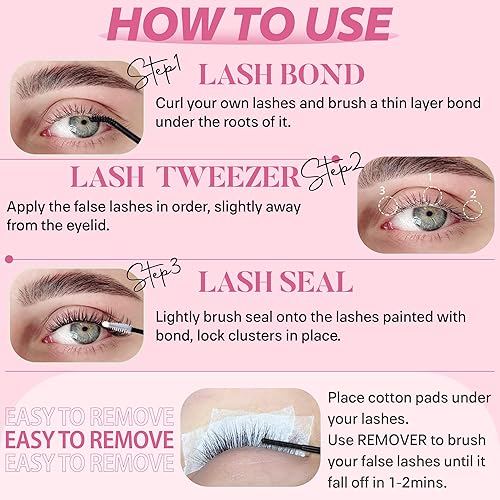 Miniatura 6 de Extensiones de pestañas individuales 30D + 40D, 320 extensiones de pestañas en racimo de 0.315-0.630 in, extensiones de pestañas postizas rizadas D,