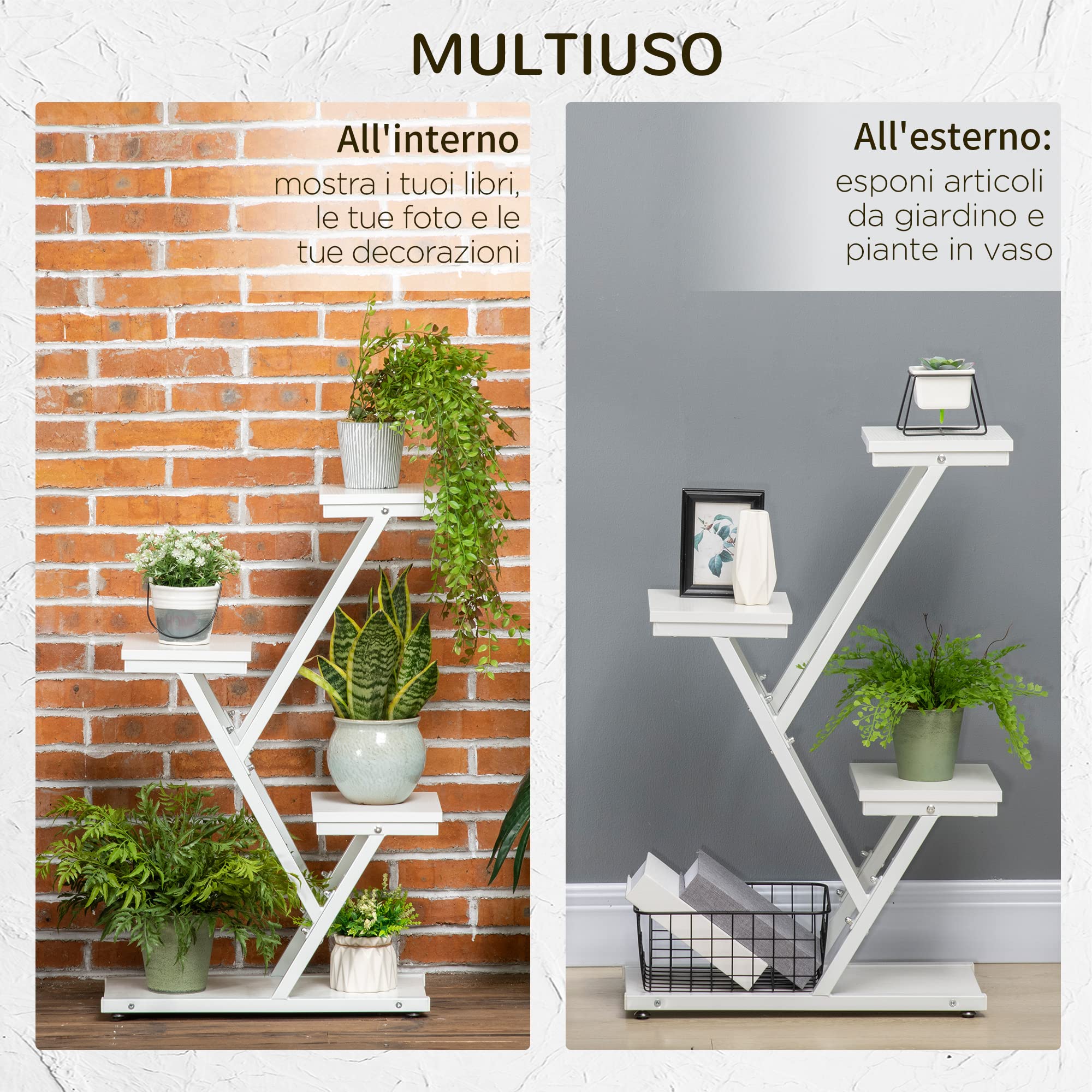 Outsunny Scaletta Portavasi 4Livelli Interni/Esterni 50.5x24x81 cm Bianco