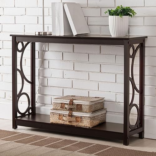 Miniatura 3 de Kings Brand Furniture - Mesa consola de madera con acabado de cereza oscura con estante de almacenamiento para pasillo, vestíbulo, sala de estar