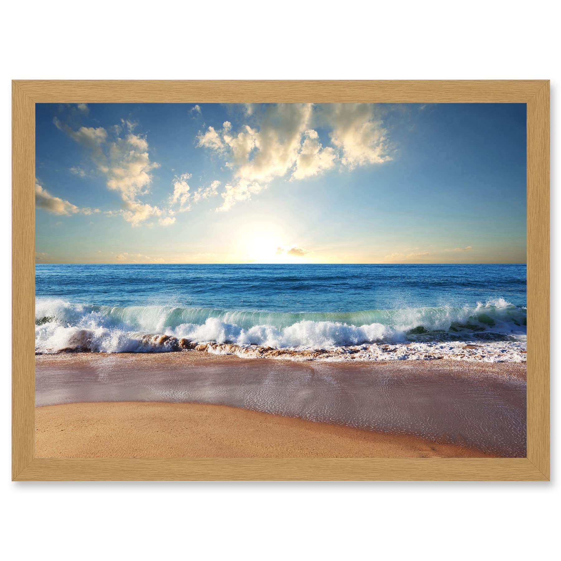 Artery8 Photo Seascape Beach Sand Ocean Surf Waves A4 Artwork Framed Wall Art Print