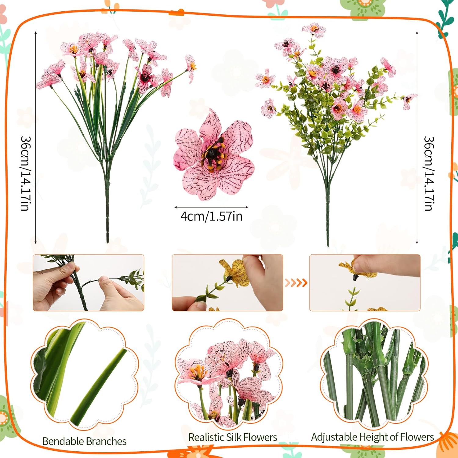 56 Colorful Bundles Artificial Fake Plants Flowers for Outdoor Decoration, Realistic Plastic Silk Spring Summer Flowers, Daisy and Petunia Hanging Planters for Garden Porch Window Box Yard