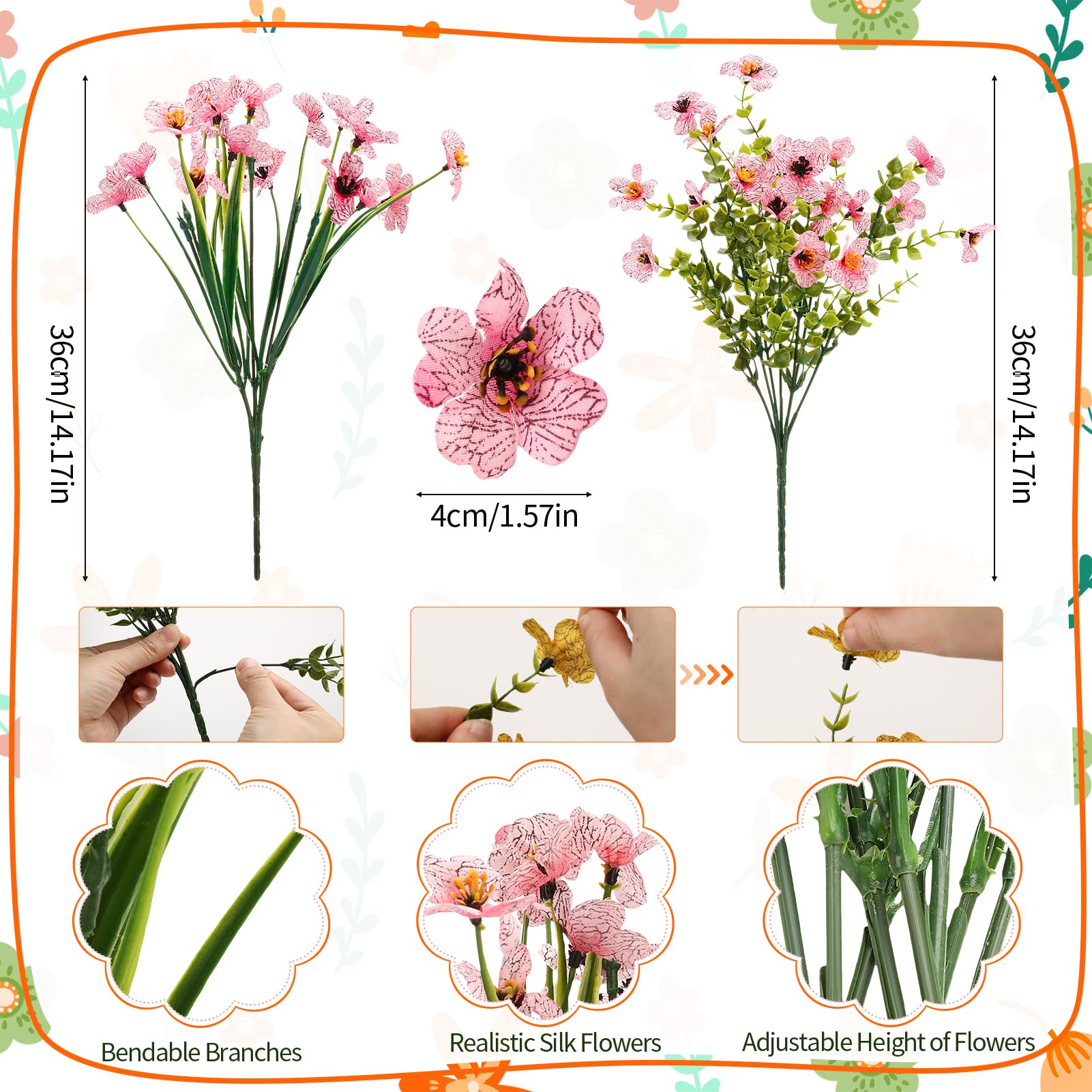 56 Bündel künstliche Pflanzen Blumen für draußen Frühling Sommer Dekoration, künstliche Kunststoffblumen Seide bunte Gänseblümchen realistische hängende Pflanzgefäße Garten Veranda Fenster