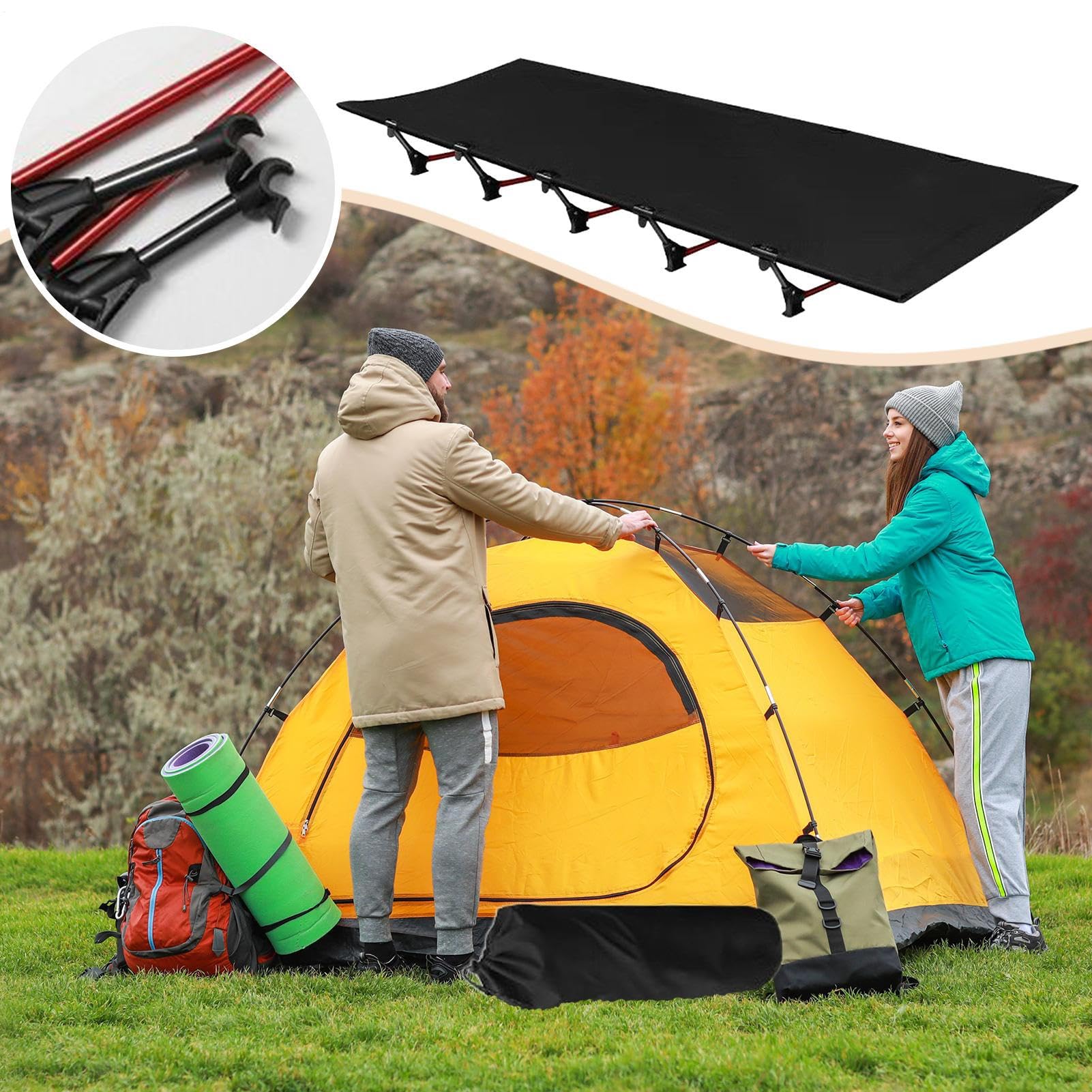 Camp Bed składane łóżko kempingowe, lekkie łóżko do spania, przenośna powierzchnia do leżenia, wsparcie do pokoju gościnnego, domu, na zewnątrz, podróże, wędrówki, przerwa obiadowa