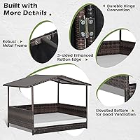 Vista 3 de Tangkula Casa de mimbre para perros, cama elevada de ratán para interiores y exteriores con cojín extraíble, funda lavable, techo impermeable