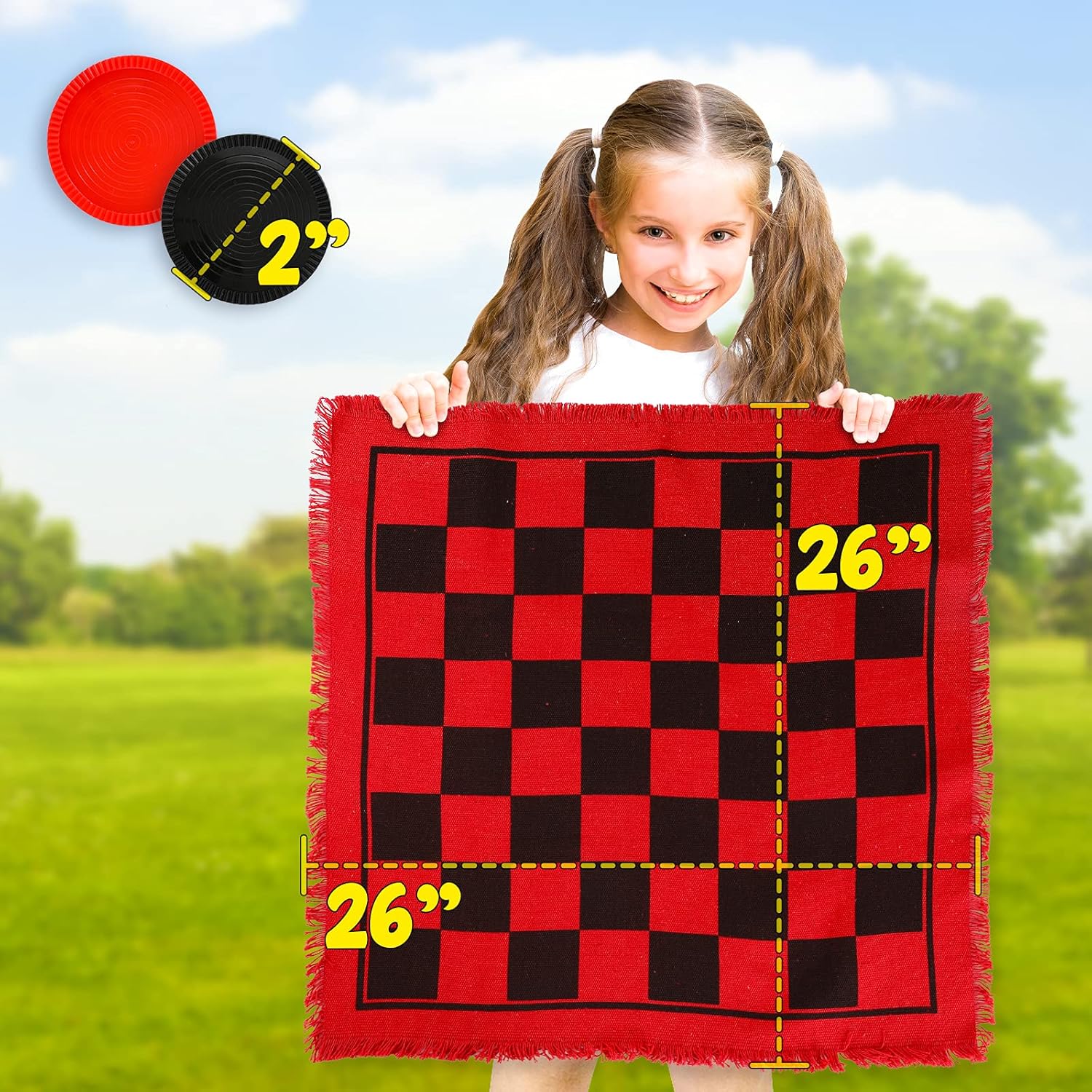 SMALL FISH Jumbo Checkers Board Game and Super Tic Tac Toe Toy for Kids, Tweens, Teens, and Adults, 3 in 1 Gift for Boys and Girls, Giant Reversible Rug with Large Pieces Activity Set for The Family : Toys & Games