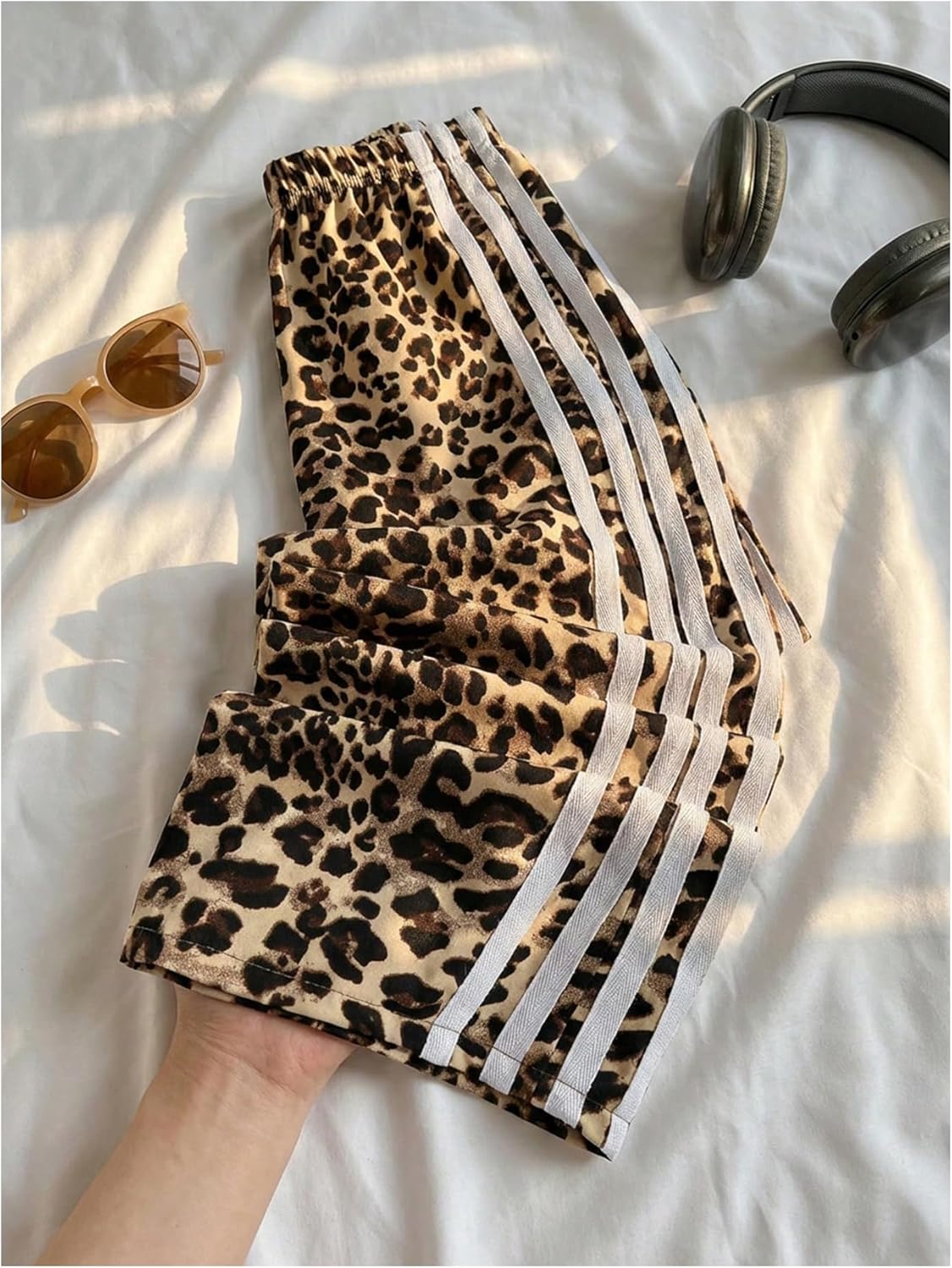 GORGLITTER Girl's Leopard Cheetah Print Pants Baggy Animal Wide Leg Sweatpants Y2K Bow High Waist Loose Joggers Bottoms