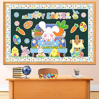 Happy Easter Bulletin Board Decorations with Egg Bunny Chick Cross,Bulletin Board Borders,School Classroom Supplies Decor,Easter Decorations for Church Wall Window Photography - Buy now