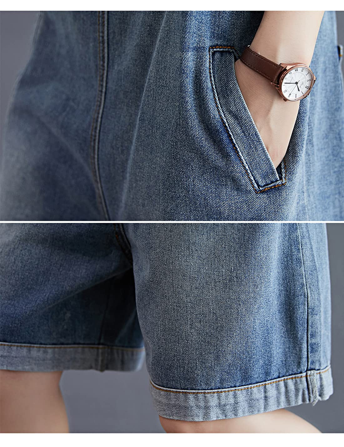 Sukany Classiche cinghie regolabili orlo con risvolto pantaloncini in denim casual con bretelle tute pantaloncini di jeans pagliaccetto