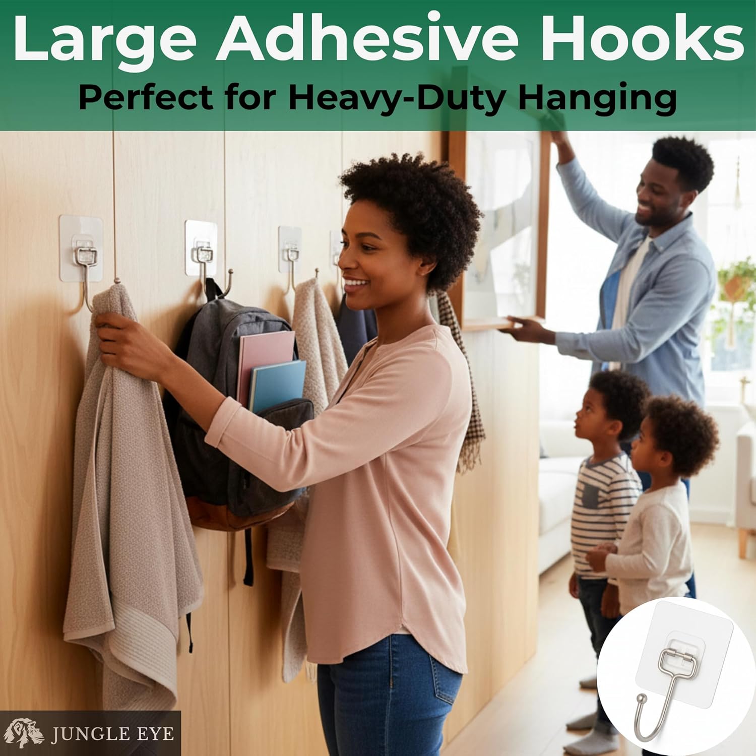 Jungle Eye Mixed Adhesive Hooks,50-Pack All Purpose,Hooks For Hanging,Wall Hooks,Towel Hooks For Bathroom,Picture Hangers,Bathroom Shower Kitchen Keys Door Outdoor Home Improvement Utility Sticky Hook