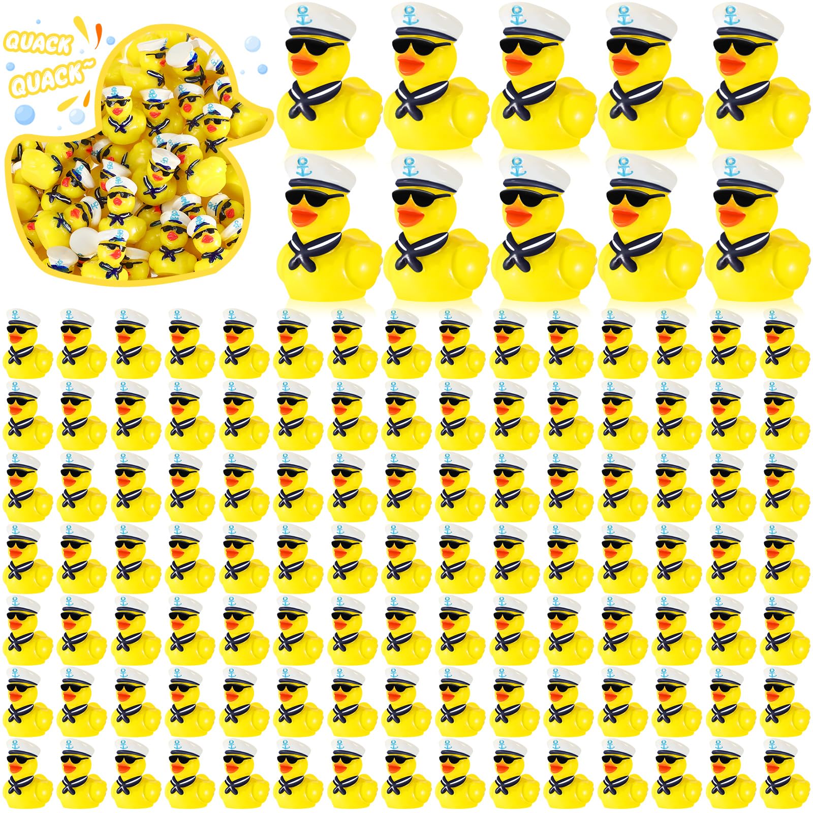 RoundFunny 200 Pcs Mini Cruise Ducks Bulk Mini Resin Sailing Ducks Yellow Miniature Resin Figurine with Sunglasses Hats for Summer Micro Garden Landscape Dollhouse Potted Plants Decor