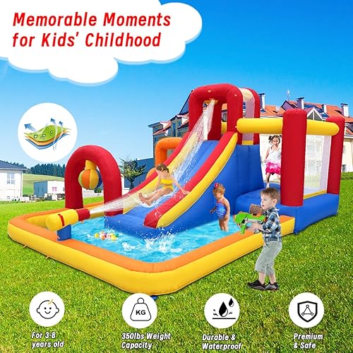 Miniatura 5 de Carrera de obstáculos inflable con tobogán húmedo o seco, piscina de pelotas, pared de escalada, pelota de boxeo, escalada y tobogán pequeño, patio