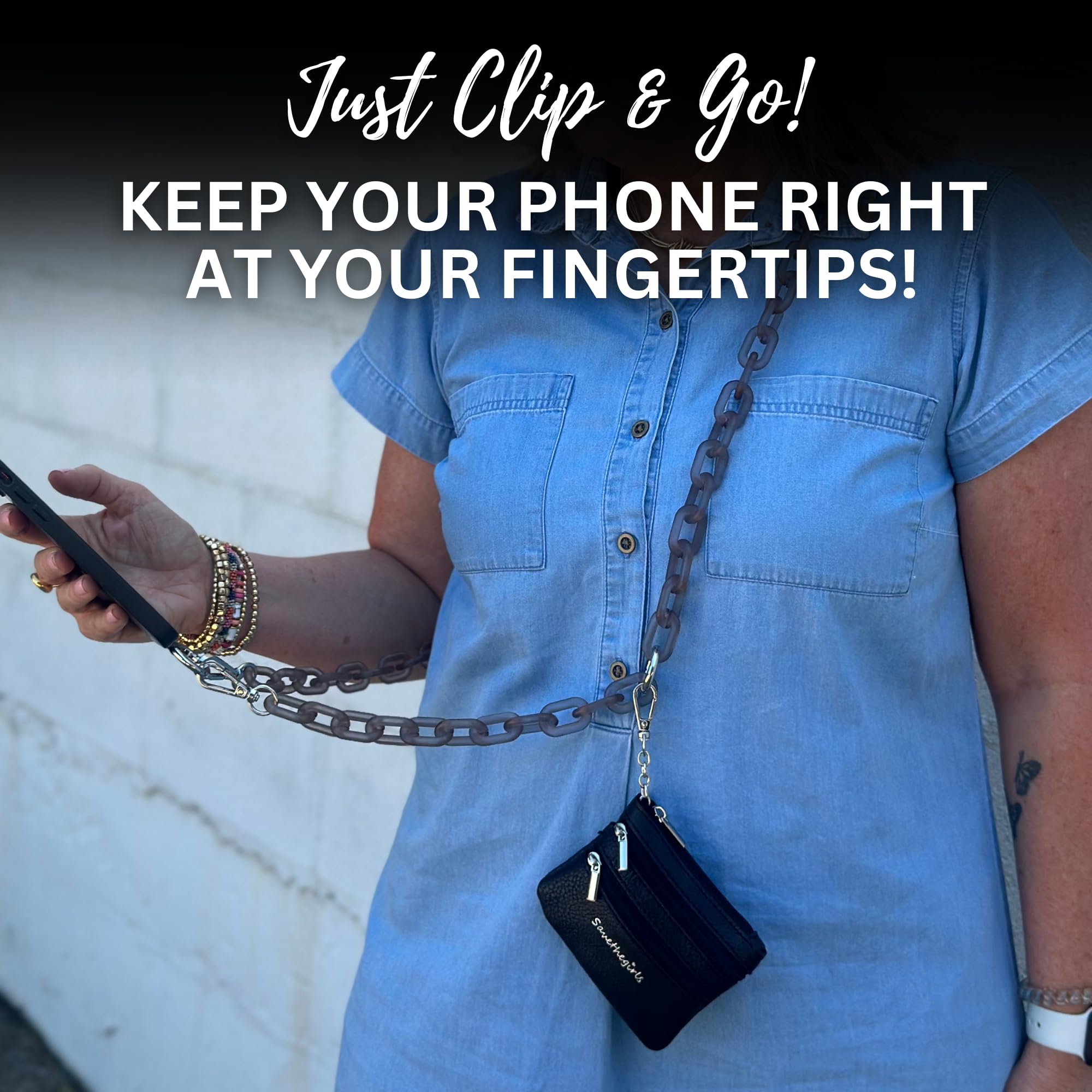 Save the Girls Pasek na telefon Clip & Go – łańcuszek na telefon z zamkiem błyskawicznym – łańcuszek na identyfikator
