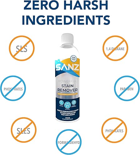 Miniatura 5 de SANZ Quitamanchas - Para manchas y olores difíciles, sin residuos, hipoalergénico, biodegradable, cero ingredientes duros, 8 onzas