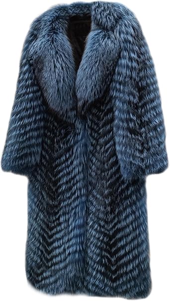 Womens Genuine Fox Fur Jacket Winter Coat Long Fuzzy Outerwear Turn-down Collar