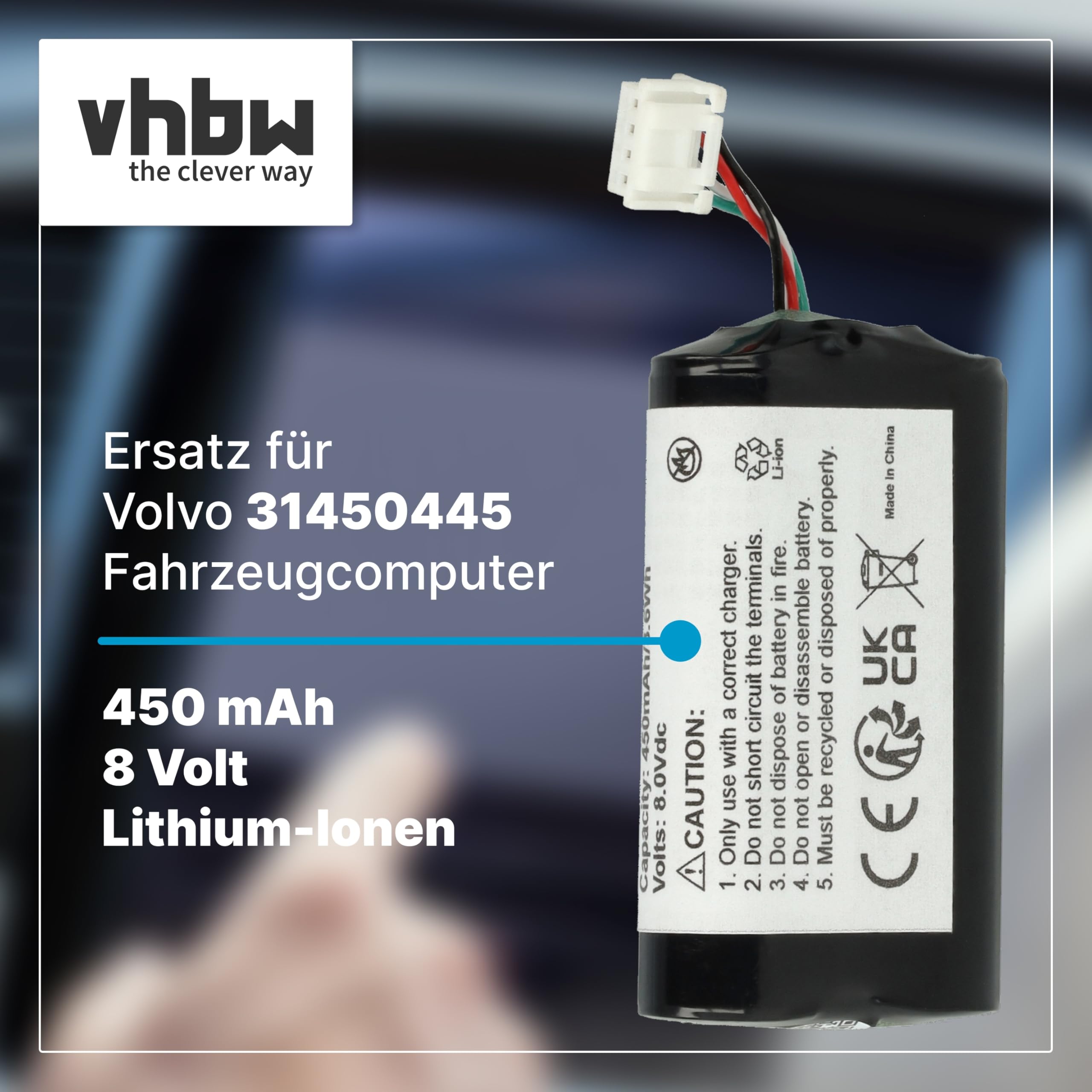 vhbw bateria zamienna do Volvo 31450445 do komputera samochodowego | Pojazd PC (450 mAh, 8 V, Li-Ion)