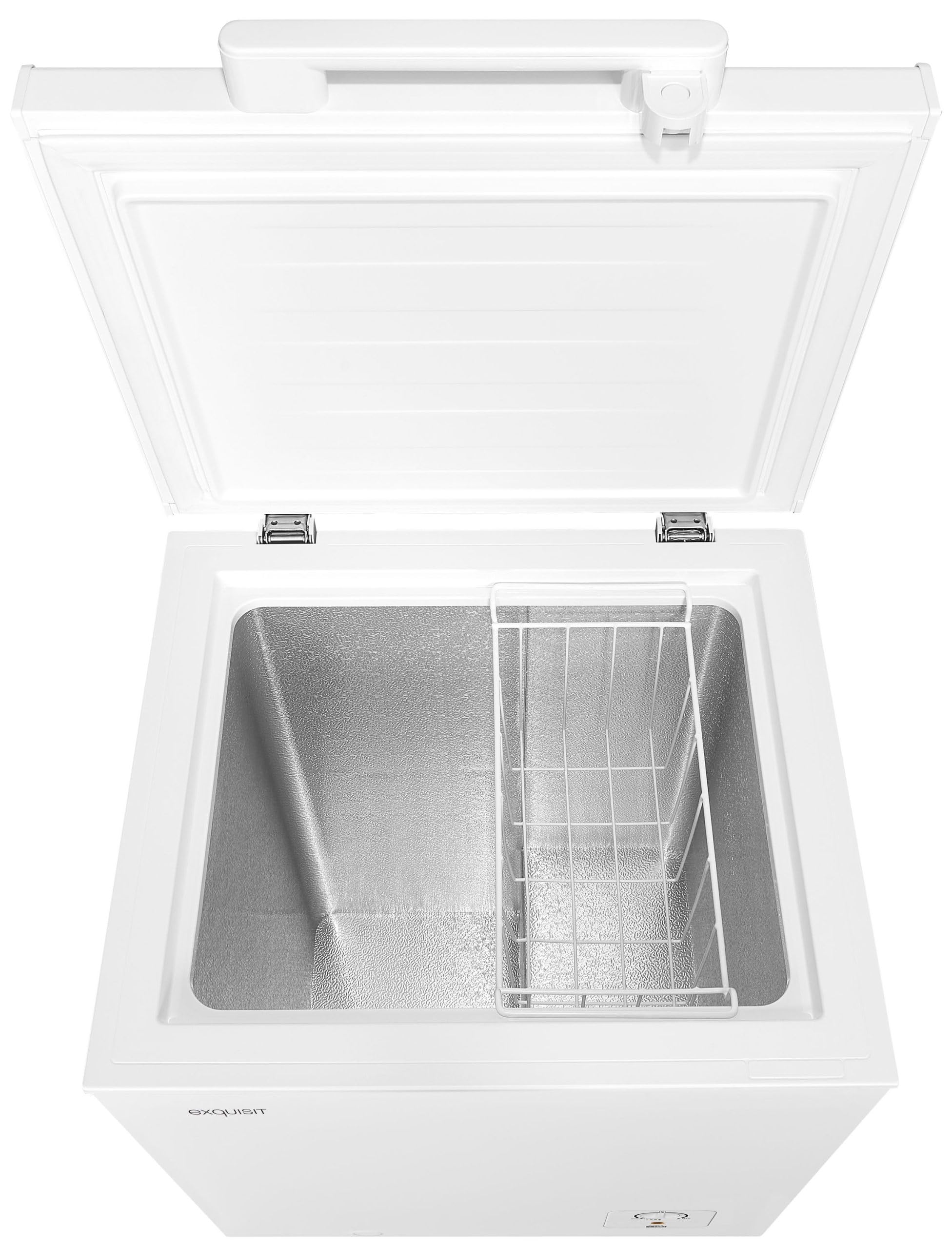Exquisit® Congelador Horizontal 95L Blanco Clase E 4 Estrellas | 1 cesto, control manual, salida de agua para descongelar, pies regulables, tirador externo y medidas 85,4 x 54,6 x 47,9 cm