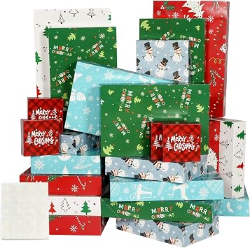 joyhalo 24 Pack Christmas Gift Wrap Boxes Bulk with Lids | for Wrapping Extra Large Clothes, Assorted size for Shirts, Robes, Coats, Sweaters and Xmas Holiday Present