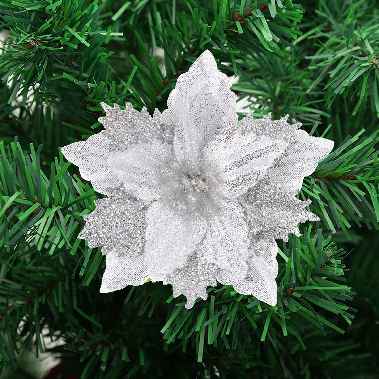 Amazon.co.jp: クリスマスグリッター造花ポインセチアの花: 8個の