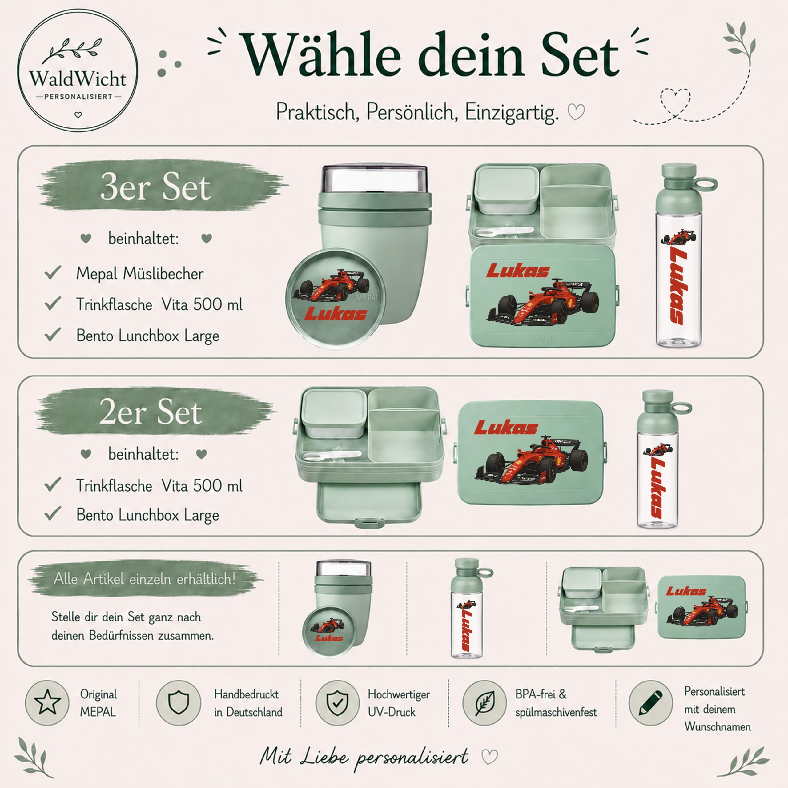 Mepal Personalisierte Brotdose Trinkflasche | Formel Rennwagen Rennsport 1