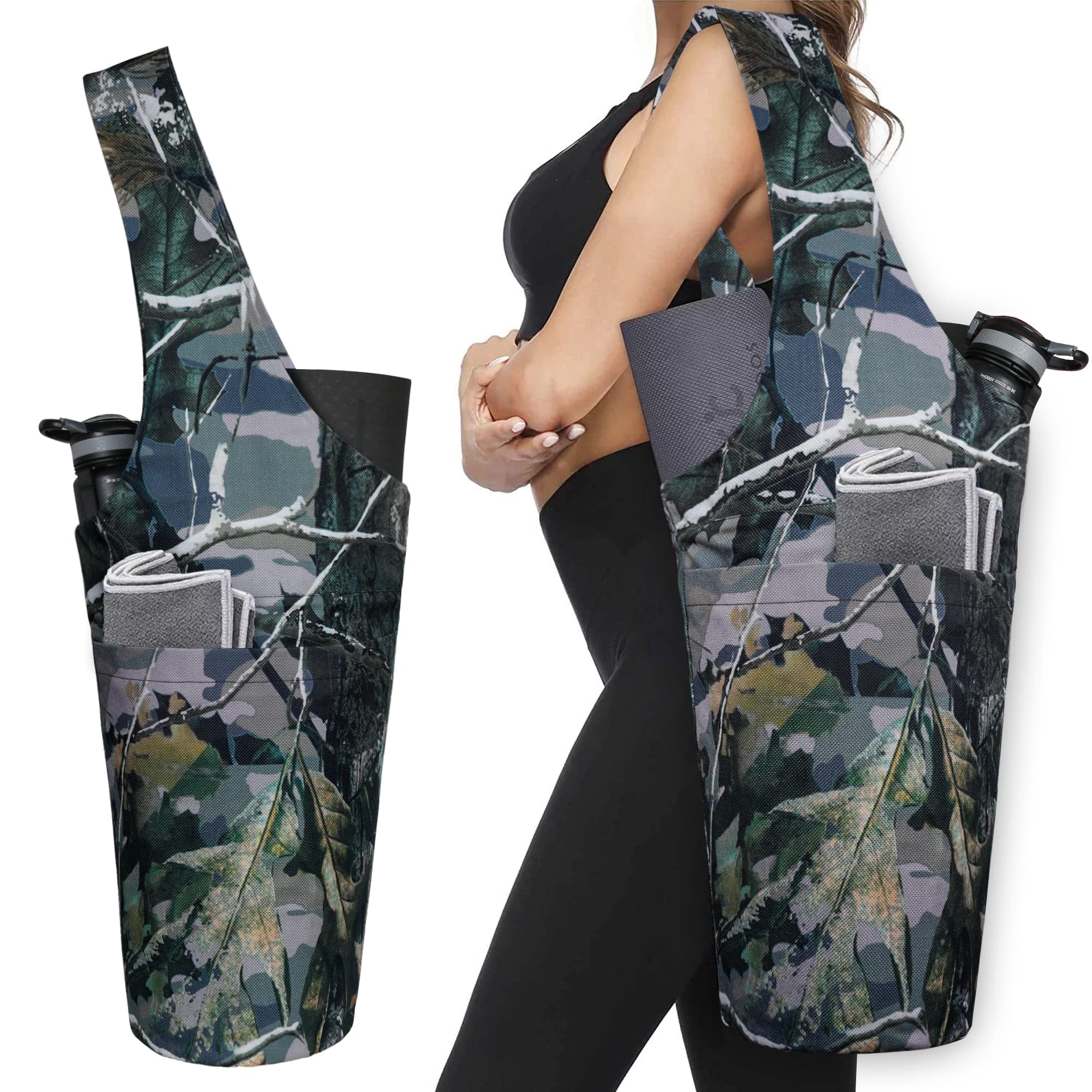 Fashion Printed Yoga Mat Bag with Large Side Pocket & Zipper Pocket Long Tote Yoga Bag Fit Most Size Mats - Holds More Yoga Accessories