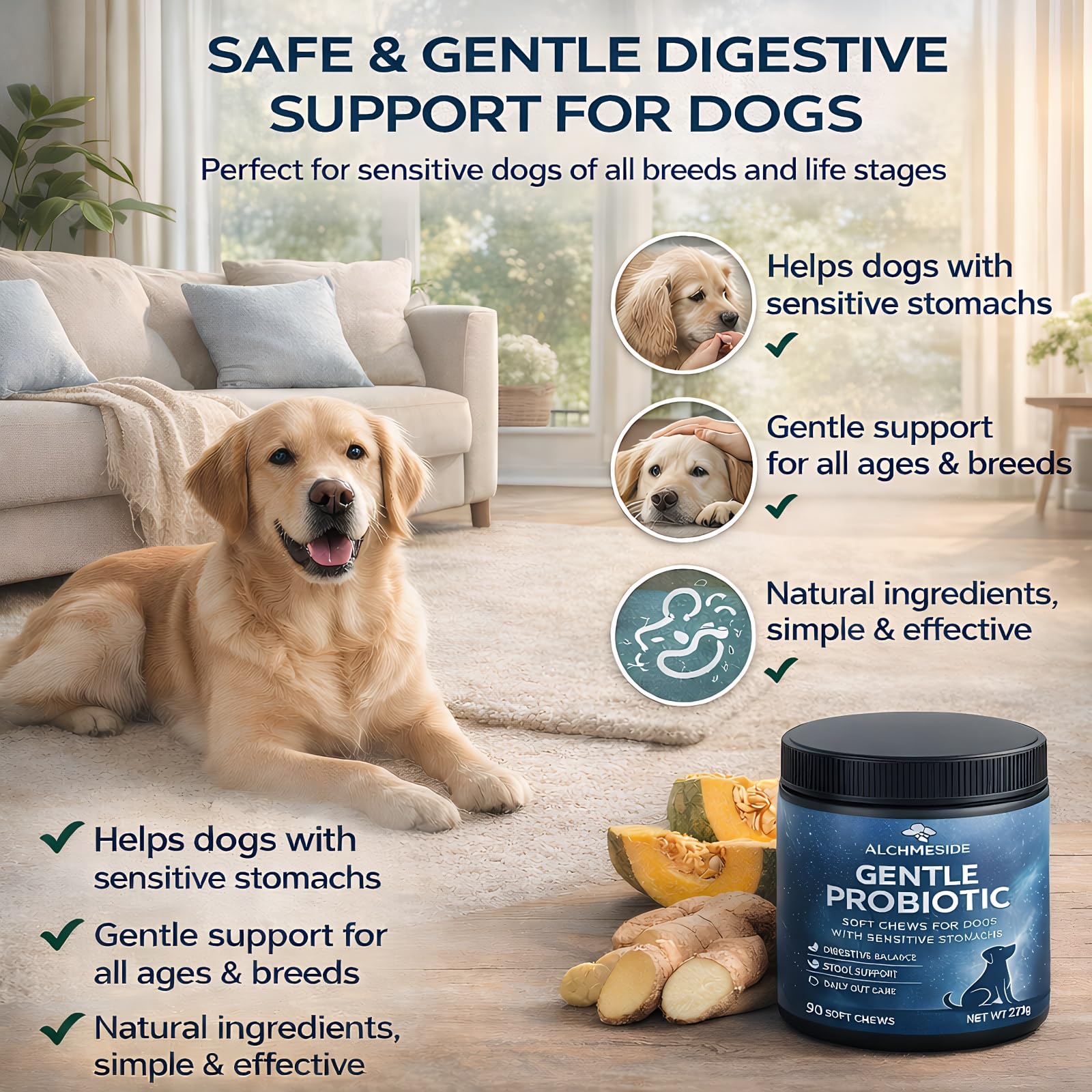 Probiotics for Dogs – Dog Probiotic Soft Chews for Digestive & Gut Health, Yeast Balance,3 Billion CFU with Prebiotic Inulin & Pumpkin, Gentle Formula for Sensitive Stomachs, Chicken Flavor, 90 Count - image 6