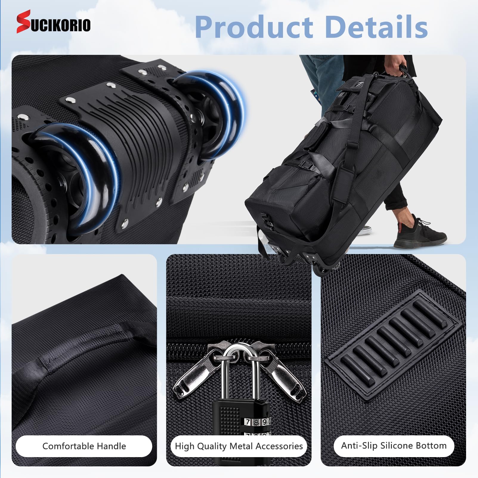 Torba Podróżna Na Kółkach Duża 85L 3 W 1 Torba Podręczna Z Zamkiem Szyfrowym 3-cyfrowym 78x33x32cm Wodoodporny Plecak Podróżny Oxford 2 Rolls Plecak Walizka Z Uchwytami Do Przenoszenia
