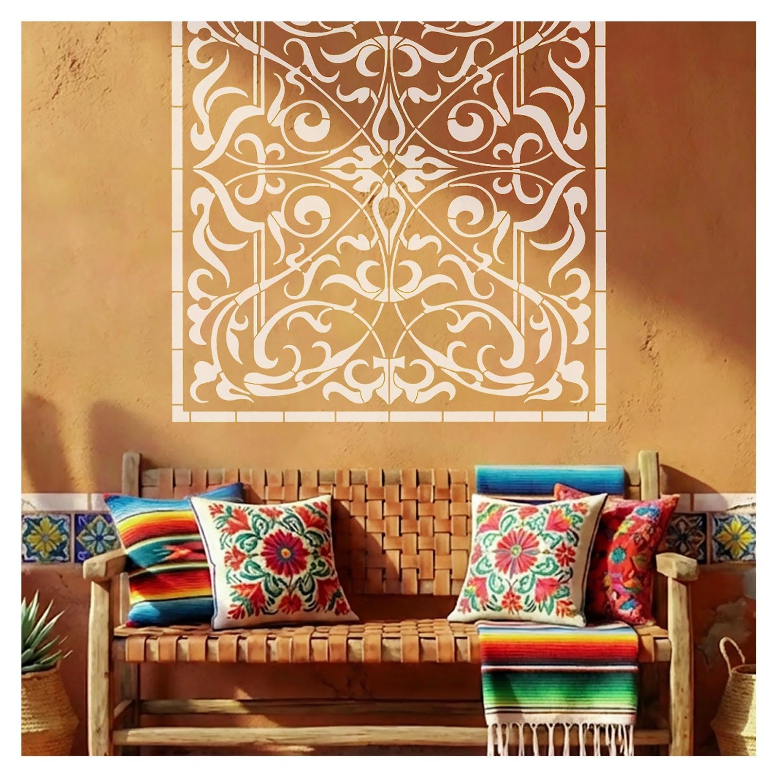 Pochoir mural baroque anti-bavure 90 cm x 105 cm pour décoration