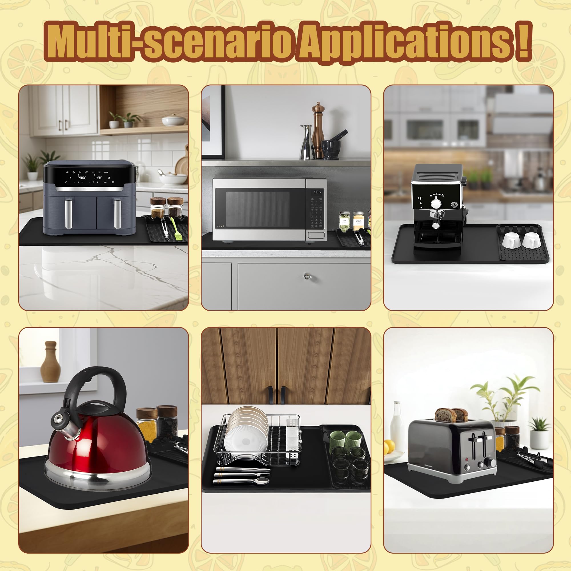 Tappetino Silicone Resistente Al Calore per Accessori Friggitrice ad Aria, Protezione Piano Di Lavoro per Bancone Della Cucina, 65×40cm Air Fryer Accessori per Ninja/Philips/COSORI Nero